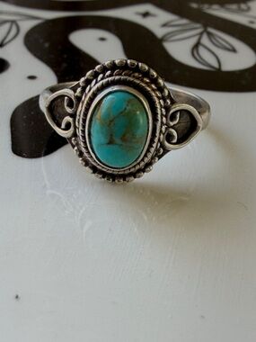 Turquoise Stone Sterling Silver Women's Ring - Teal Blue
